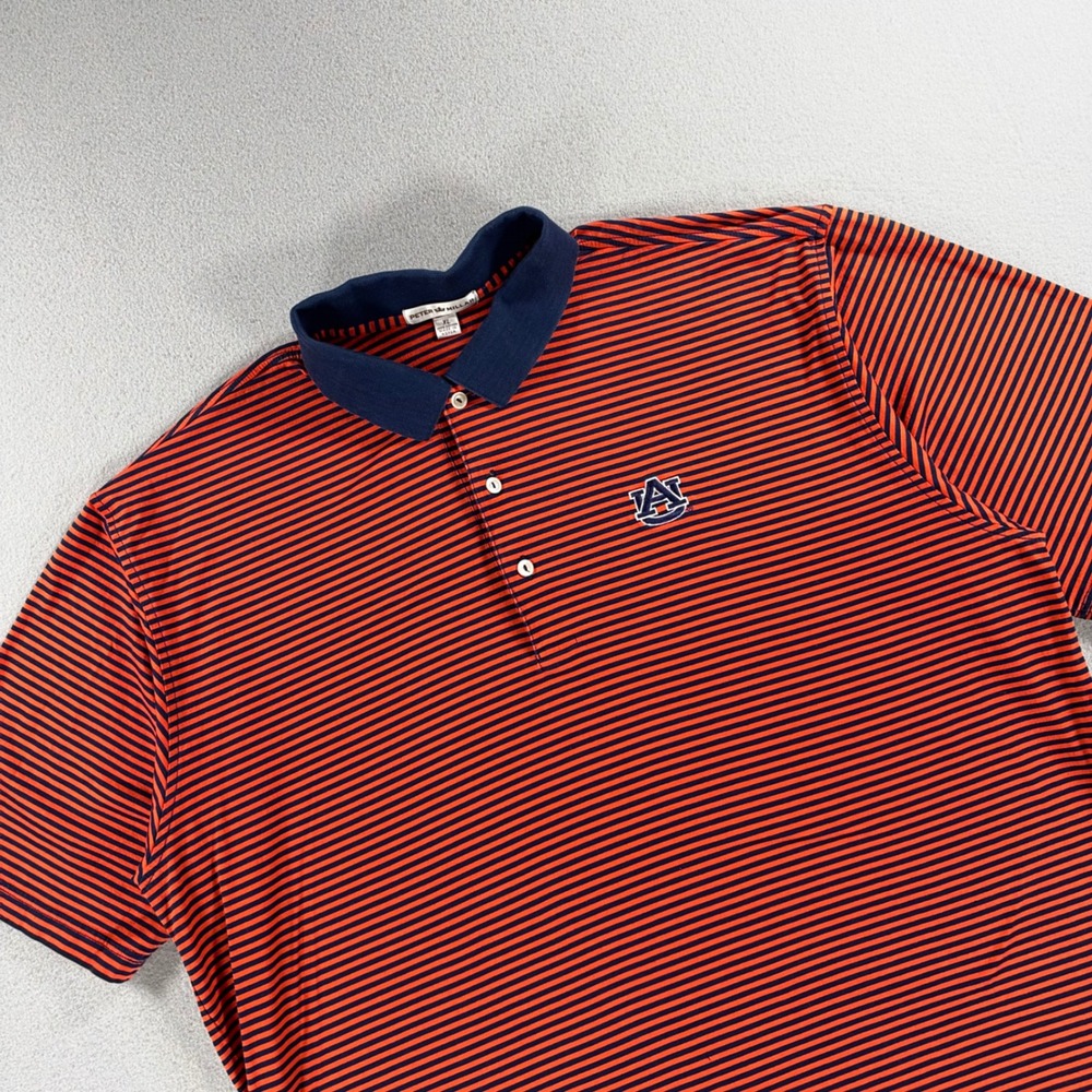 Peter Millar Auburn Tigers Polo Men's XL Orange Navy Striped Cotton
